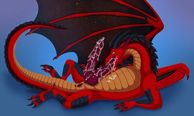 Messy Cloudspotter Autofellatio (Wings_of_Fire)
art by re-re and zetsin
Keywords: wings_of_fire;skywing;nightwing;hybrid;dragon;male;feral;solo;penis;hemipenis;oral;autofellatio;spooge;re-re;zetsin