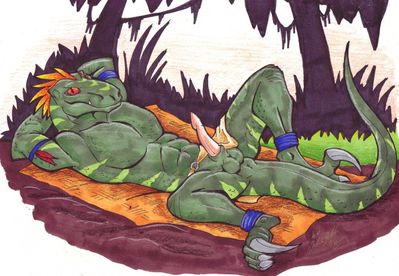 Raptor Resting
art by blaquetygriss
Keywords: dinosaur;theropod;raptor;deinonychus;male;anthro;solo;penis;blaquetygriss