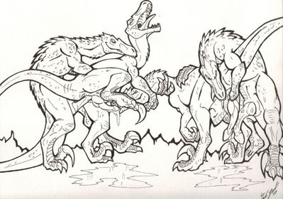 Raptor Foursome
art by blaquetygriss
Keywords: dinosaur;theropod;raptor;deinonychus;male;feral;M/M;penis;anal;fisting;from_behind;spitroast;oral;spooge;blaquetygriss