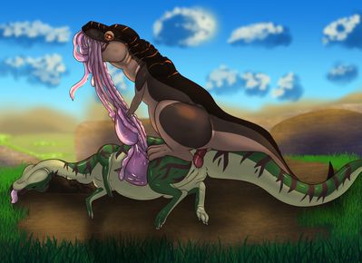 corythosaurus;theropod;tyrannosaurus_rex;trex;male;female;feral;M/F;penis;v...
