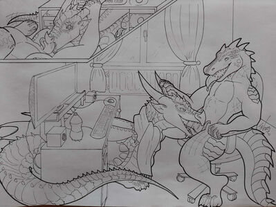 Under The Table 2 (Wings_of_Fire)
art by DarkDavid_DarkDragon
Keywords: wings_of_fire;nightwing;crocodilian;alligator;dragon;male;feral;anthro;M/M;penis;oral;closeup;spooge;darkdavid_darkdragon