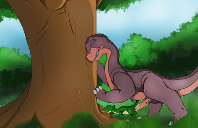 Ducky x Littlefoot
unknown artist
Keywords: cartoon;land_before_time;lbt;dinosaur;sauropod;apatosaurus;hadrosaur;littlefoot;ducky;male;female;anthro;M/F;penis;from_behind;macro;spooge
