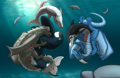 Cetacean Orgy
art by herpydragon
Keywords: dragon;furry;cetacean;orca;dolphin;male;feral;M/M;orgy;penis;missionary;anal;herpydragon
