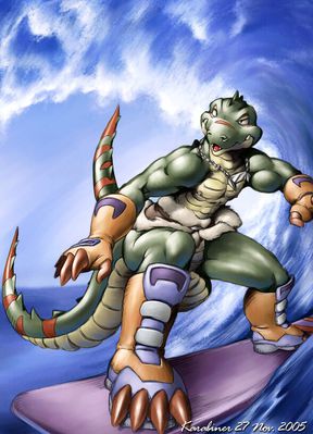 Dandy Surfing
art by karabiner
Keywords: anime;legendz;crocodilian;crocodile;dragon;dandy;male;anthro;solo;non-adult;karabiner