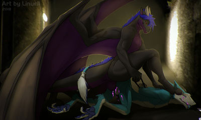 Easy Catch
art by linuell
Keywords: dragon;furry;hybrid;sergal;male;anthro;M/M;penis;from_behind;anal;bondage;spooge;linuell