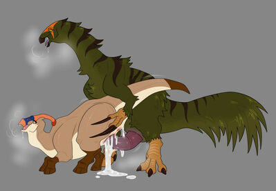 Therizinosaurus and Raptor
art by PartyingParasaur
Keywords: dinosaur;theropod;raptor;therizinosaurus;male;female;feral;M/F;penis;from_behind;vaginal_penetration;spooge;PartyingParasaur