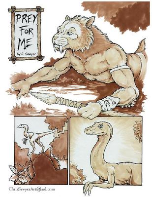 Prey For Me 1
art by chris_sawyer
Keywords: comic;dinosaur;theropod;troodon;furry;feline;smilodon;male;feral;anthro;solo;non-adult;chris_sawyer