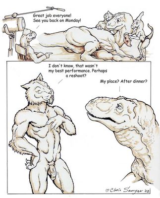 Prey For Me 11
art by chris_sawyer
Keywords: comic;dinosaur;theropod;tyrannosaurus_rex;trex;furry;feline;smilodon;male;female;feral;anthro;M/F;penis;cloaca;suggestive;chris_sawyer