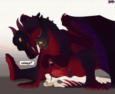 Teasing Surprise 2 (Wings_of_Fire)
art by RhaelRasputin
Keywords: wings_of_fire;nightwing;dragon;dragoness;male;female;feral;M/F;penis;missionary;suggestive;spooge;RhaelRasputin