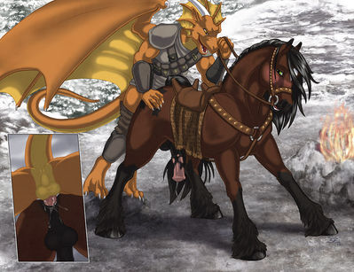 Daloon Mounts His Steed
art by Sabretoothed_Ermine
Keywords: dragon;anthro;furry;equine;horse;feral;male;M/M;penis;anal;from_behind;closeup;spooge;Sabretoothed_Ermine