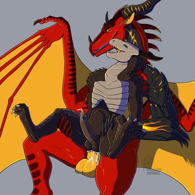 Skywing (WoF) and Dragonoid (DS)
art by shinigamisquirrel
Keywords: wings_of_fire;videogame;dark_souls;dragon;skywing;dragonoid;male;feral;anthro;M/M;penis;reverse_cowgirl;anal;spooge;shinigamisquirrel