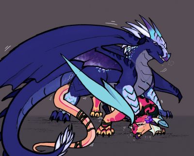 Galaxy and Sundrop 2 (Wings_of_Fire)
art by SinfulEclipse
Keywords: wings_of_fire;rainwing;nightwing;hybrid;dragon;dragoness;male;female;feral;M/F;penis;from_behind;suggestive;spooge;SinfulEclipse