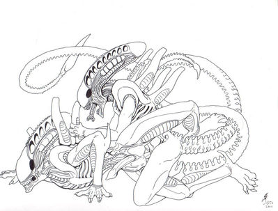 Mating Xenomorphs
art by tina_leyk
Keywords: alien;xenomorph;anthro;male;M/M;penis;from_behind;anal;tina_leyk