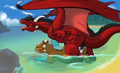 Aquatic Ambush
art by airless
Keywords: dragon;dragoness;wyvern;male;female;feral;M/F;penis;from_behind;vaginal_penetration;beach;ejaculation;orgasm;spooge;airless