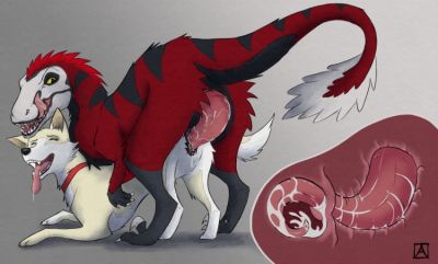 Raptor and Dog
art by akeema
Keywords: furry;canine;dog;dinosaur;theropod;raptor;male;female;feral;M/F;penis;from_behind;vaginal_penetration;internal;ejaculation;spooge;akeema