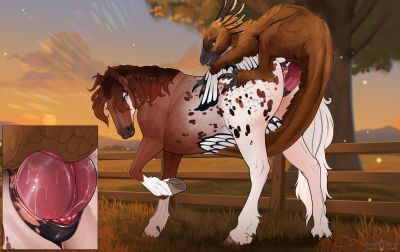 Raptor and Mare
art by angellsview3
Keywords: dinosaur;theropod;raptor;furry;equine;horse;male;female;feral;M/F;penis;from_behind;vaginal_penetration;closeup;spooge;angellsview3
