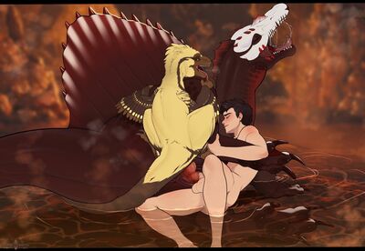 Spinosaur Double Penetration
art by angellsview3
Keywords: beast;dinosaur;theropod;spinosaurus;raptor;human;man;male;female;feral;M/F;threeway;penis;from_behind;cowgirl;cloacal_penetration;double_penetration;angellsview3