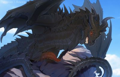 Alduin
art by anora_drakon
Keywords: videogame;skyrim;dragon;wyvern;alduin;male;feral;solo;penis;anora_drakon