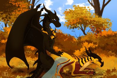 Nightwing and Hivewing Mating (Wings_of_Fire)
art by aoma
Keywords: wings_of_fire;hivewing;nightwing;dragon;dragoness;male;female;feral;M/F;from_behind;suggestive;aoma