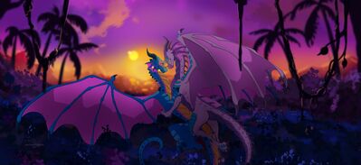 Rainwing Romance (Wings_of_Fire)
art by aomamesbeast
Keywords: wings_of_fire;rainwing;dragon;dragoness;male;female;feral;M/F;romance;non-adult;aomamesbeast