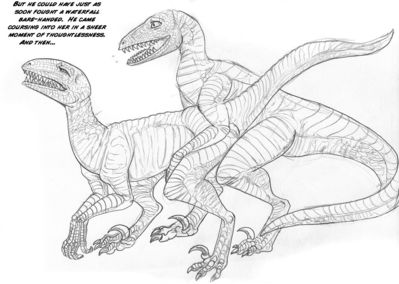 Velociraptors Mating
art by arania
Keywords: dinosaur;theropod;raptor;velociraptor;transformation;male;female;feral;M/F;from_behind;arania