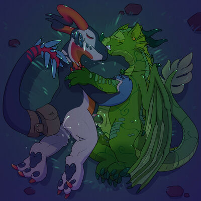 Acrim and Peppermint Cuddle (Wings_of_Fire)
art by argon_vile
Keywords: wings_of_fire;rainwing;leafwing;hybrid;dragon;male;feral;M/M;penis;missionary;docking;spooge;argon_vile