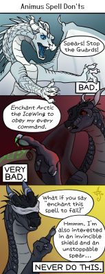 Animus Rules (Wings_of_Fire)
art by arkcia
Keywords: comic;wings_of_fire;nightwing;icewing;hybrid;starflight;darkstalker;prince_arctic;dragon;male;feral;solo;non-adult;humor;arkcia