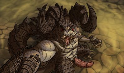 Game Over
art by armomen
Keywords: videogame;fallout;lizard;reptile;deathclaw;male;anthro;solo;penis;armomen