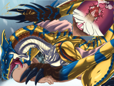 Loving Tigrex
art by asuka_kurehito
Keywords: beast;videogame;monster_hunter;dragoness;wyvern;tigrex;female;feral;human;man;male;M/F;penis;cowgirl;vaginal_penetration;internal;ejaculation;spooge;asuka_kurehito