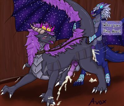 Messy Avox and Galaxy (Wings_of_Fire)
art by avox
Keywords: wings_of_fire;nightwing;icewing;hybrid;dragon;male;feral;M/M;bondage;penis;from_behind;anal;ejaculation;spooge;avox