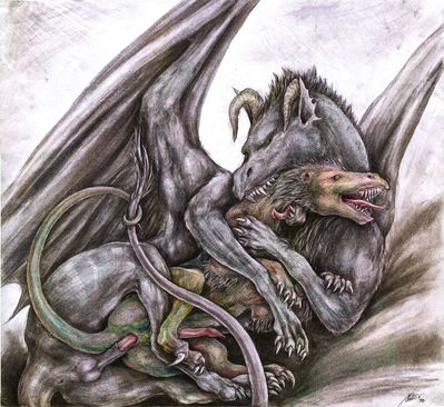 Nasty Situation
art by awe
Keywords: dragon;dinosaur;theropod;raptor;deinonychus;male;feral;M/M;penis;anal;spoons;awe