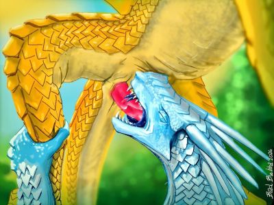 Qibli and Winter Popsicle (Wings_of_Fire)
art by badbubba
Keywords: wings_of_fire;icewing;sandwing;qibli;winter;dragon;male;feral;M/M;penis;oral;closeup;badbubba
