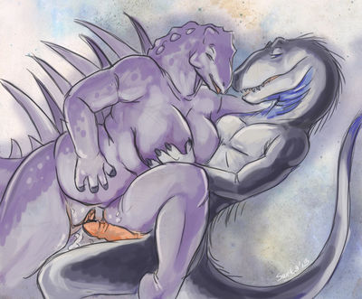 Stego On Top
art by bahumot
Keywords: dinosaur;theropod;carcharodontosaurus;stegosaurus;male;female;anthro;breasts;M/F;cowgirl;penis;vagina;spooge;bahumot