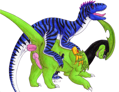 Raptor and Bayleef
art by balitiger23
Keywords: anime;pokemon;bayleef;dinosaur;theropod;raptor;male;feral;anthro;M/M;penis;from_behind;anal;balitiger23
