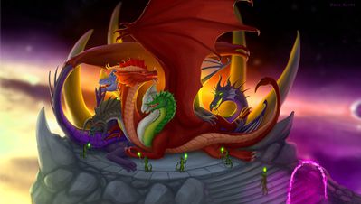 Tiamat and Maleficent 2
art by blackaures
Keywords: dungeons_and_dragons;disney;tiamat;maleficent;dragoness;hydra;female;feral;lesbian;cloaca;suggestive;blackaures
