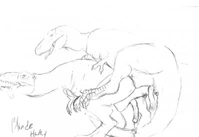 Male Tyrannosaurs Mating
art by blondehusky
Keywords: dinosaur;theropod;tyrannosaurus_rex;trex;male;feral;M/M;penis;anal;from_behind;spooge;blondehusky
