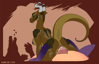 Size Difference
art by blown-ego
Keywords: dinosaur;theropod;male;feral;dragoness;female;anthro;breasts;M/F;penis;cowgirl;vaginal_penetration;spooge;blown-ego