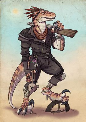 Jurassic Max
art by bubbeh
Keywords: mad_max;dinosaur;theropod;raptor;male;anthro;solo;non-adult;bubbeh