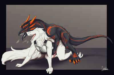 Ash and Athyn
art by cannibalistic-tendencies
Keywords: dragon;hybrid;male;feral;M/M;penis;from_behind;cannibalistic-tendencies
