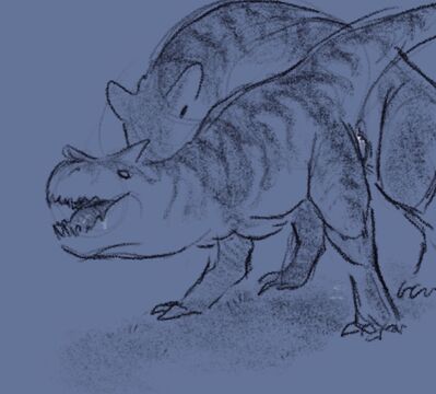Carnotaurs Mating
art by caprascharm
Keywords: dinosaur;theropod;carnotaurus;male;female;feral;M/F;from_behind;suggestive;caprascharm