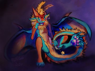 Hybrid Pinup (Wings_of_Fire)
art by carlarzall
Keywords: wings_of_fire;skywing;silkwing;hybrid;dragon;male;feral;solo;penis;carlarzall