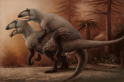 Neovenator Mating
art by carnosaurian
Keywords: dinosaur;theropod;neovenator;male;female;feral;M/F;penis;from_behind;cloacal_penetration;spooge;carnosaurian