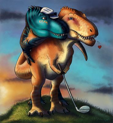 Two Golfer Dinos
art by carnosaurian
Keywords: dinosaur;theropod;tyrannosaurus_rex;trex;male;female;feral;M/F;romance;humor;non-adult;carnosaurian