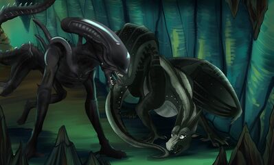 Moonwatcher's Terror (Wings_of_Fire)
art by charliemcarthy
Keywords: wings_of_fire;alien;xenomorph;nightwing;moonwatcher;dragon;feral;solo;non-adult;charliemcarthy