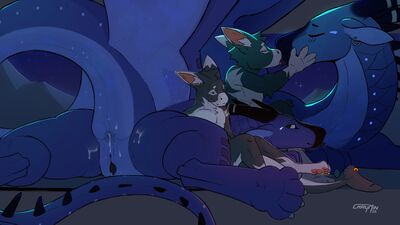 Mount and Rider 3 (Wings_of_Fire)
art by chrymin
Keywords: wings_of_fire;nightwing;dragon;furry;feline;hybrid;male;feral;anthro;M/M;suggestive;spooge;ChryMin