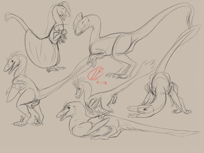 Dinosaur Sketches
art by clb.
Keywords: dinosaur;theropod;raptor;dilophosaurus;male;female;feral;solo;penis;clb.