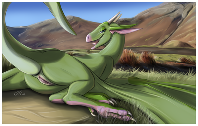 Rump of Luck
art by clb.
Keywords: dragoness;wyvern;female;feral;solo;vagina;clb.
