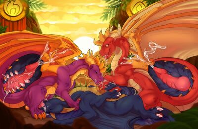 Spyro and Flame Spitroast
art by cocodrops
Keywords: videogame;spyro_the_dragon;spyro;flame;dragon;male;feral;M/M;threeway;spitroast;penis;missionary;anal;oral;internal;orgasm;ejaculation;spooge;cocodrops