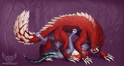 Fast and Unpredictable
art by conop-8888
Keywords: videogame;monster_hunter;dragon;odogaron;male;feral;M/M;penis;missionary;anal;spooge;conop-8888