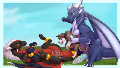 Cleanmaster2000
art by cookiedraggy
Keywords: dragon;dragoness;furry;canine;dog;male;female;feral;M/F;penis;vagina;missionary;suggestive;spooge;cookiedraggy